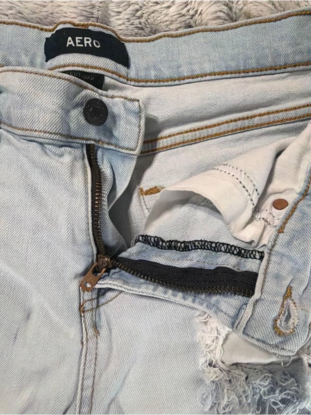 AERO Mens Slim Cut Off Denim Shorts Size 30 Distressed Blue Jean Raw Hem - Picture 6 of 11